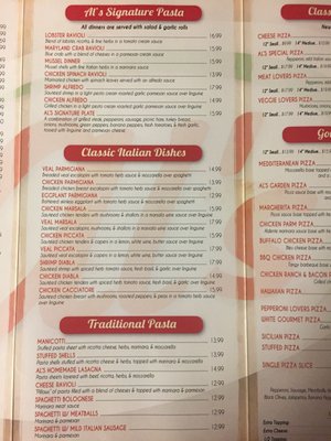 Menu photo 5 Al's Restaurant Pizzeria & Grill Clear Spring, MD
