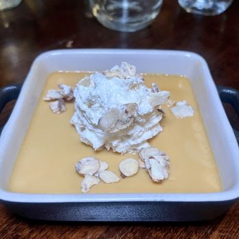 Frick Park Tavern - Salted Caramel Panna Cotta - served with candied almonds, whipped cream - New American Near Me - Pittsburgh, Pennsylvania