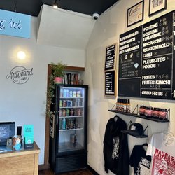 Maynard - Drink selections, wall menu and merch.