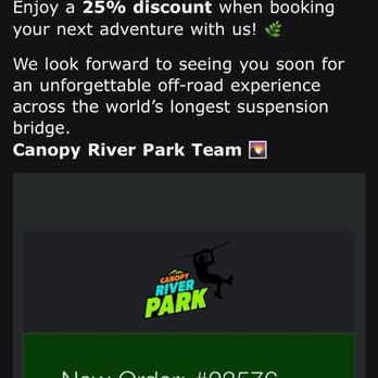 Canopy River Park - Confirming ticket reservation with instructions and that "Your ticket INCLUDES collision insurance." - Hiking Near Me - Zona Hotelera Norte, JAL