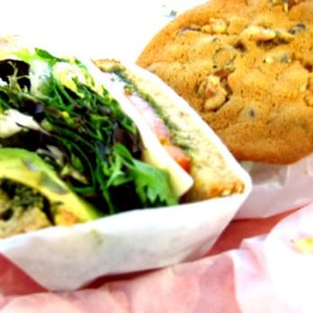 Lovebirds Cafe - half of my basil lover's sandwich (i ate the other half before taking the picture) with my chocolate chip walnut cookie - Juice Bars & Smoothies Near Me - Alhambra, California Lovebirds Cafe - half of my basil lover's sandwich (i ate the other half before taking the picture) with my chocolate chip walnut cookie - Juice Bars & Smoothies Near Me - Alhambra, California