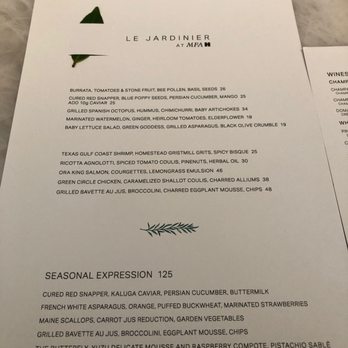 Le Jardinier - Dinner Menu - French Near Me - Houston, Texas
