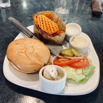 Tally's Silver Spoon - Chicken breast sandwich with sweet potato waffle fries - Desserts Near Me - Rapid City, South Dakota