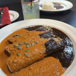 Cheese Mole and pipián enchiladas