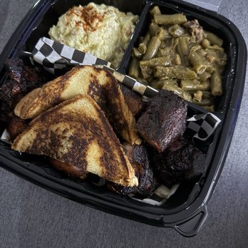 Flava Smoke & Grill - Rib tip plate with potato salad and green beans - Smokehouse Near Me - Saint Louis, Missouri
