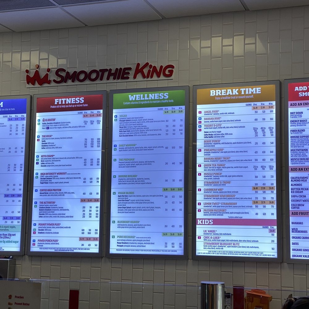 Smoothie King - menus on a wall - Juice Bars & Smoothies Near Me - Rockville, Maryland Smoothie King - menus on a wall - Juice Bars & Smoothies Near Me - Rockville, Maryland