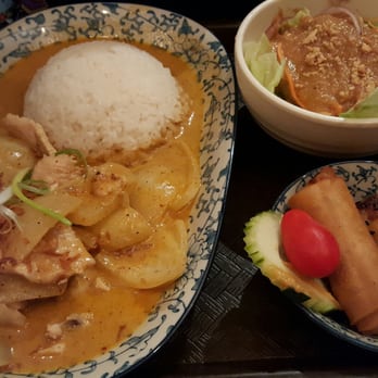 Klong - Massaman curry with taro spring rolls and salad. Lunch special - Thai Near Me - New York, New York Klong - Massaman curry with taro spring rolls and salad. Lunch special - Thai Near Me - New York, New York