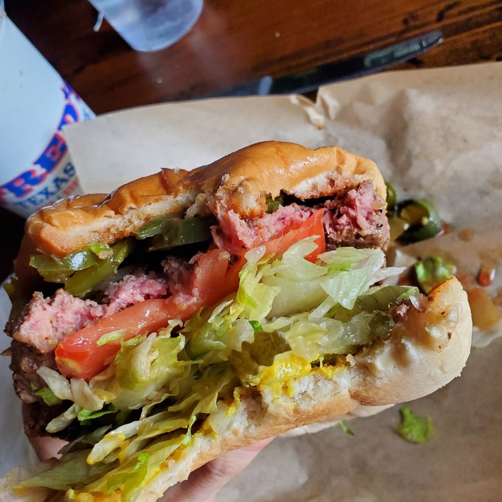 Fred's Texas Cafe - Western Center - Fred Burger, medium rare - Burgers Near Me - Fort Worth, Texas Fred's Texas Cafe - Western Center - Fred Burger, medium rare - Burgers Near Me - Fort Worth, Texas