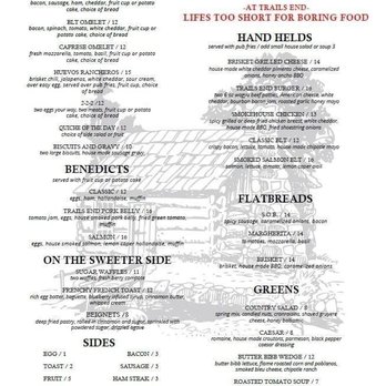 The Tavern at Trails End - Brunch menu- serves on weekends - New American Near Me - Sunrise Beach, Missouri The Tavern at Trails End - Brunch menu- serves on weekends - New American Near Me - Sunrise Beach, Missouri