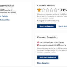 Better Business Bureau rating Better Business Bureau rating