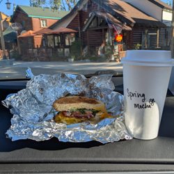 Moonridge Coffee Company - Moonridge Sandwich & Spring Mocha, with a view of the Moonridge Coffeehouse. So so good!