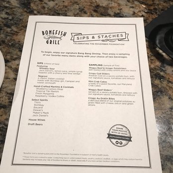 Bonefish Grill - Menu for Sips and Staches event! - Seafood Near Me - Willow Grove, Pennsylvania Bonefish Grill - Menu for Sips and Staches event! - Seafood Near Me - Willow Grove, Pennsylvania