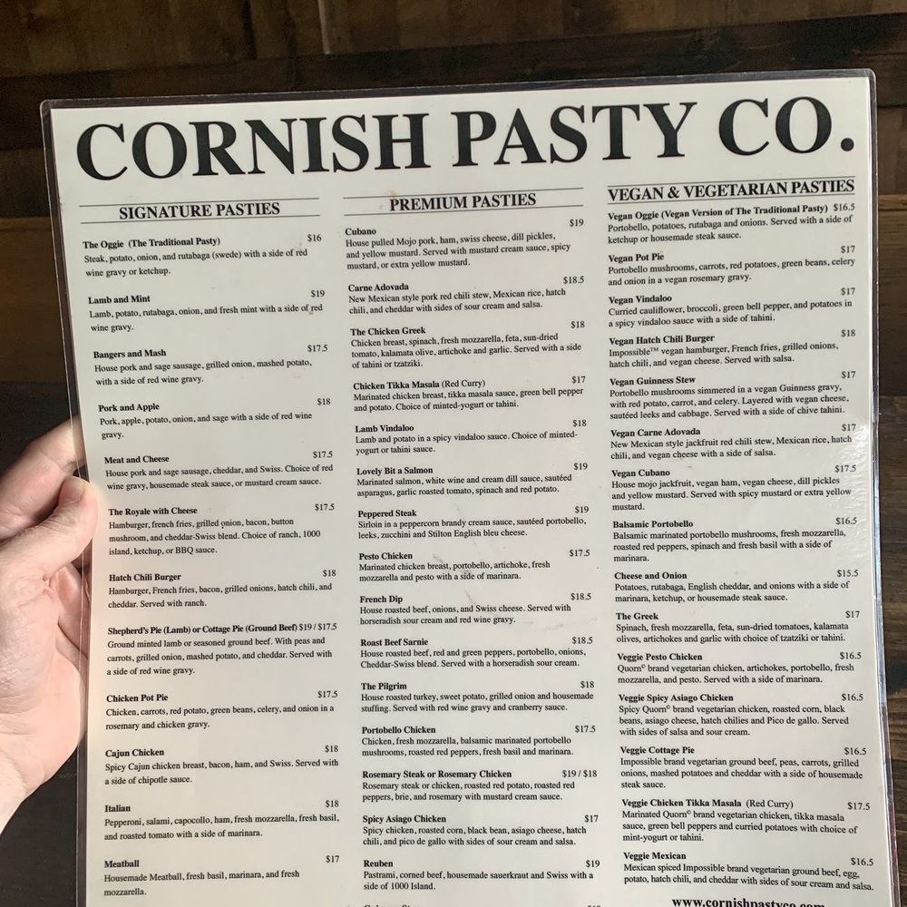 Cornish Pasty Co - Menu - British Near Me - Flagstaff, Arizona