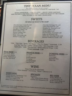 Menu photo 6 Billy Gene's Restaurant Kerrville, TX
