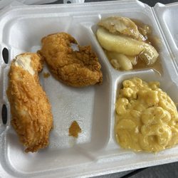 Chicken tenders, apple pie and Mac-n-cheese.