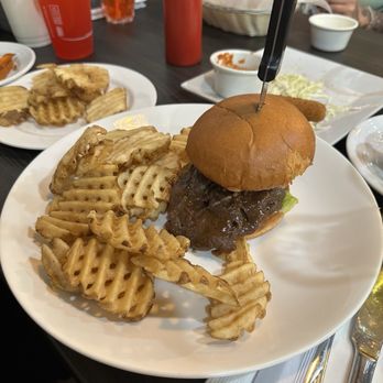 Jessica's - Teri Beef Deluxe Sandwich with a side of Waffle fries. Great dinner and ambience. - Breakfast & Brunch Near Me - Aiea, Hawaii