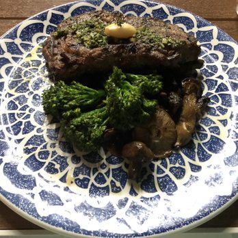 Alloro - Ribeye with broccolini and mushrooms - Sicilian Near Me - St Thomas, Virgin Islands