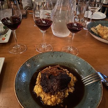 CRÚ Food & Wine Bar - Pinot flight paired with Braised Short Rib and Butternut Risotto - Wine Bars Near Me - Austin, Texas CRÚ Food & Wine Bar - Pinot flight paired with Braised Short Rib and Butternut Risotto - Wine Bars Near Me - Austin, Texas