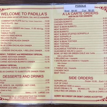 Padilla's Mexican Kitchen - Menu October 2025 - New Mexican Cuisine Near Me - Albuquerque, New Mexico
