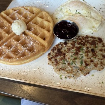 First Watch - Simple Belgian waffle, it was SO soft and sweet. My apple bacon sausage was SO good. My eggs were perfect. - Cafes Near Me - Tempe, Arizona
