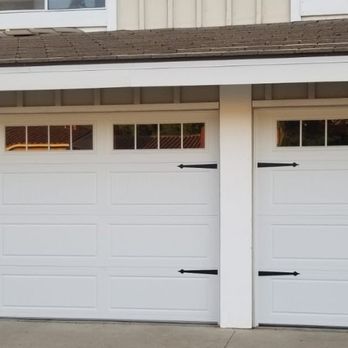 JP Garage Doors - 16" x 7" and 8" x 7" white long panels door with windows. - Garage Door Services Near Me JP Garage Doors - 16" x 7" and 8" x 7" white long panels door with windows. - Garage Door Services Near Me