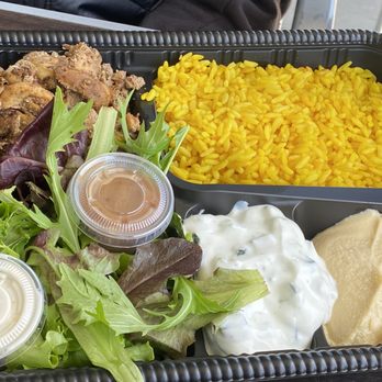 SAJJ Mediterranean - Chicken Platter with Rice, Hummus, Tzatziki and Salad - Mediterranean Near Me - San Bruno, California SAJJ Mediterranean - Chicken Platter with Rice, Hummus, Tzatziki and Salad - Mediterranean Near Me - San Bruno, California