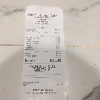 The Blue Bear - The bill, good value for money ! - Cafes Near Me - Edinburgh, MLN The Blue Bear - The bill, good value for money ! - Cafes Near Me - Edinburgh, MLN
