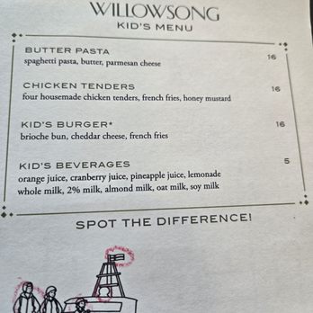 Willowsong - Kids Menu - but if your kid is adventurous, sharing an appetizer and entree off the adult menu is an excellent option as well. - New American Near Me - Washington, DC, District of Columbia