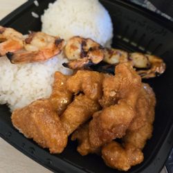 Orange chicken & Grilled Shrimp w double rice.