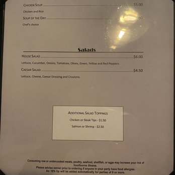 Mr. Chicken Warren - Menu - The menu lists Portuguese and chicken soups, along with house and Caesar salads, with optional toppings and prices. - Portuguese Near Me - Warren, Rhode Island