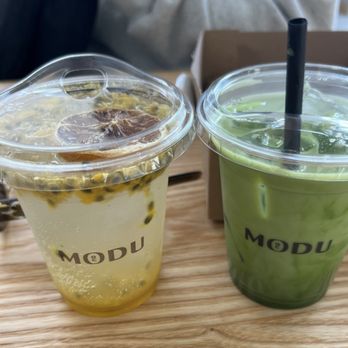 Modu Cafe - Yuja passionfruit spritz and matcha latte - Coffee & Tea Near Me - Los Angeles, California