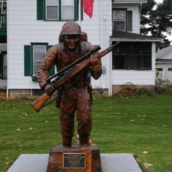 VETERANS ADMINISTRATION MEDICAL CENTER - A statue-monument to a fallen veteran in the Marine Corp.Killed in action Iwo Jima 1945. Corporal Robert F. Hodes.
