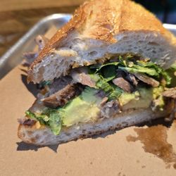 June’s Cafe - The River Mill: Flank steak | cheddar cheese | chimichurri avocado | arugula | chipotle mayonnaise | baguette