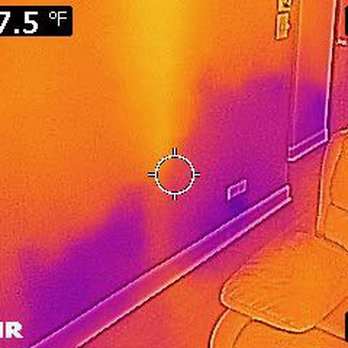 Scene Cleaners - This is what water looks like with a thermographic camera. The water damage is evident crawling up the drywall. - Damage Restoration Near Me - Addison, Illinois Scene Cleaners - This is what water looks like with a thermographic camera. The water damage is evident crawling up the drywall. - Damage Restoration Near Me - Addison, Illinois