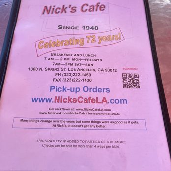 Nick's Cafe - since 1948 - Diners Near Me - Los Angeles, California
