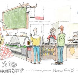 Sketch of Butcher Burger and interior of restaurant.