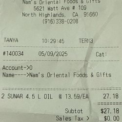 Nam's Oriental Foods & Gifts - In the left, name "Tanya"