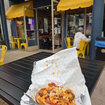 RoRo Dogs - My dog and the front of the restaurant - Hot Dogs Near Me - Phoenix, Arizona