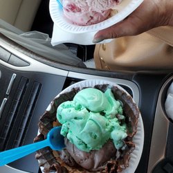 Maggie D’s Ice Cream - Chocolate truffle/ Mint Chop and Banana Strawberry/Strawberry.