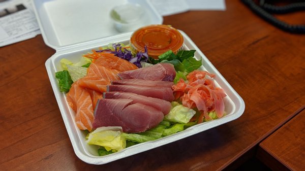 Photo of Ahi & Vegetable - Honolulu, HI, United States. Salmon and hamachi salad, $13. Super fresh!