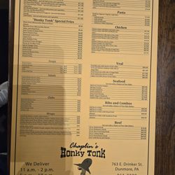 Honky Tonk - Menu