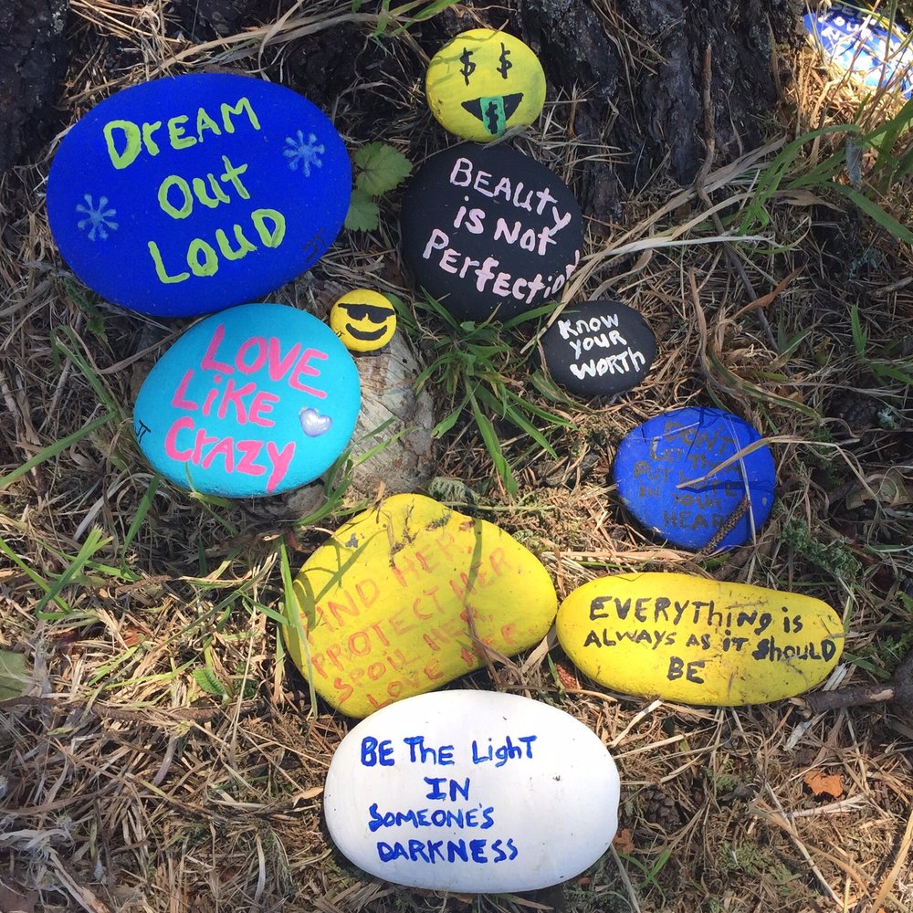 Ireland's Rustic Lodges - The cute beach rocks painted by previous guests. - Hotels Near Me - Gold Beach, Oregon Ireland's Rustic Lodges - The cute beach rocks painted by previous guests. - Hotels Near Me - Gold Beach, Oregon