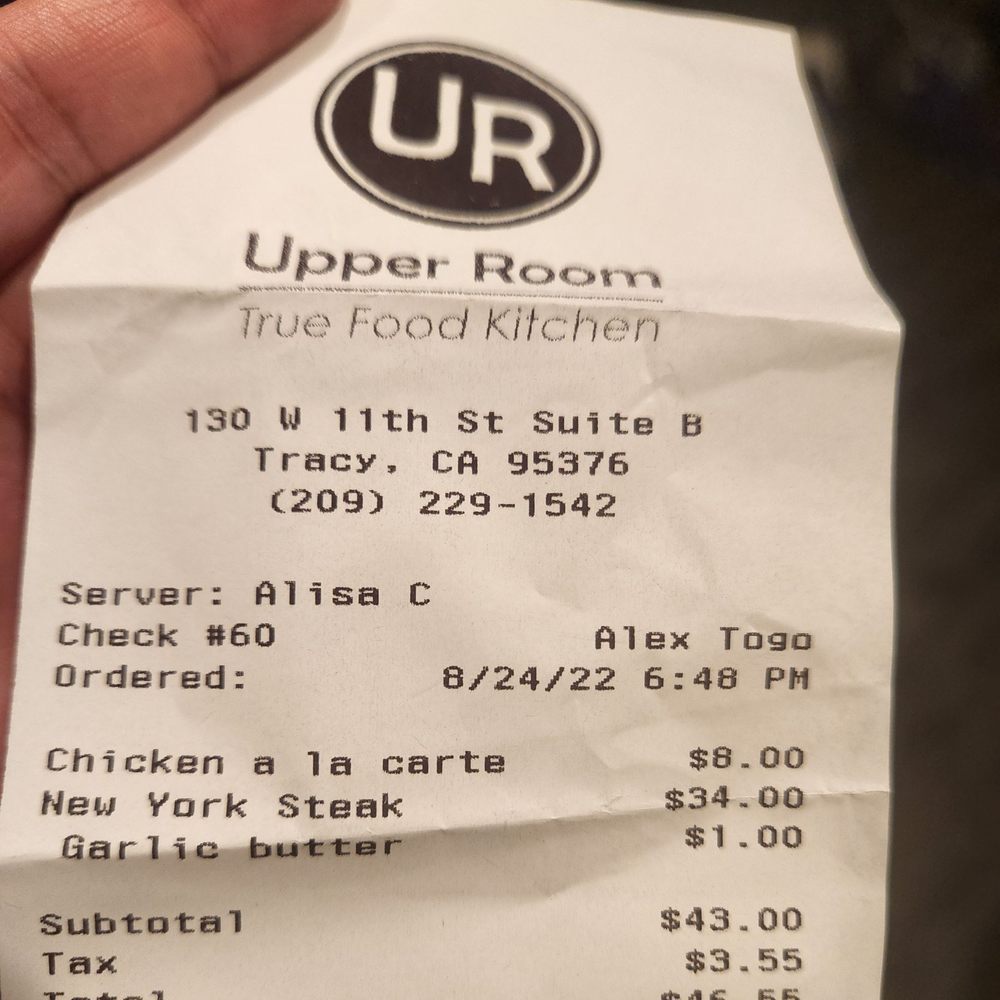 The Upper Room Kitchen - Garlic butter $1 extra but their menu says it comes with it - New American Near Me - Tracy, California The Upper Room Kitchen - Garlic butter $1 extra but their menu says it comes with it - New American Near Me - Tracy, California