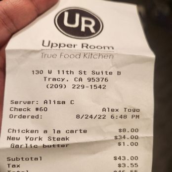 The Upper Room Kitchen - Garlic butter $1 extra but their menu says it comes with it - Salad Near Me - Tracy, California The Upper Room Kitchen - Garlic butter $1 extra but their menu says it comes with it - Salad Near Me - Tracy, California