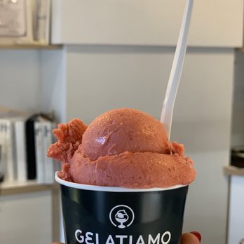 Gelatiamo - Small Cup of half Strawberry (top)/Creme Brûlée (bottom) Gelato (~$5). - Bakeries Near Me - Seattle, Washington
