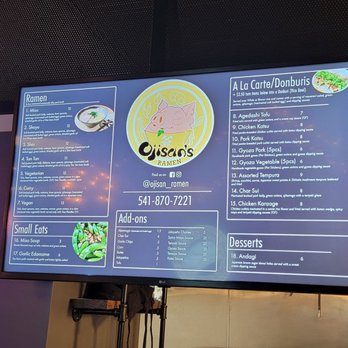 Ojisan's Ramen - a menu on a large screen - Ramen Near Me - Salem, Oregon Ojisan's Ramen - a menu on a large screen - Ramen Near Me - Salem, Oregon