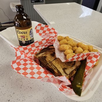 Jordan's Deli - My Rueben on marble rye, tater tots and Coors Banquet - Sandwiches Near Me - Denver, Colorado