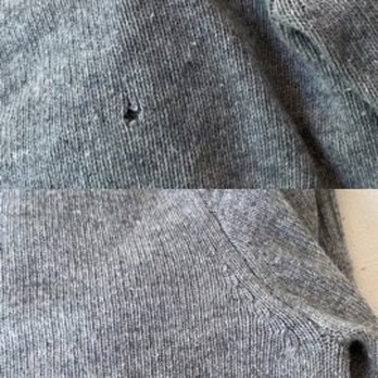 Top Stitch Mending - Moth hole repair: before and after photo. - Sewing & Alterations Near Me Top Stitch Mending - Moth hole repair: before and after photo. - Sewing & Alterations Near Me