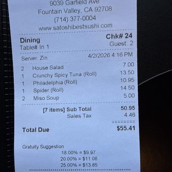 Satoshi Sushi - Japanese Near Me - Fountain Valley, California