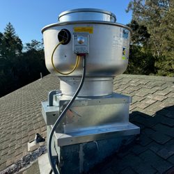 TLC Power Washing & Hood Cleaning - New exhaust fan installed, complete with hinges, grease box and waterproof wiring harness.
